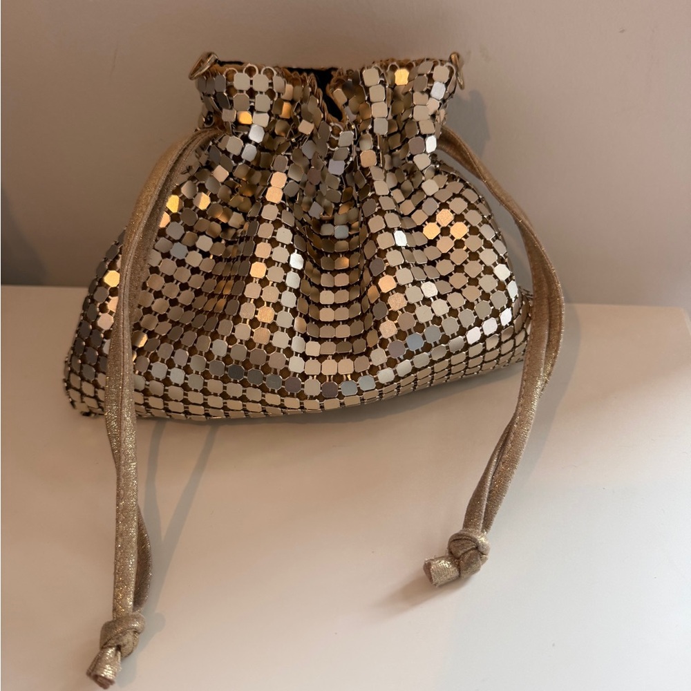 Aqua Gold Sequin Drawstring Wristlet